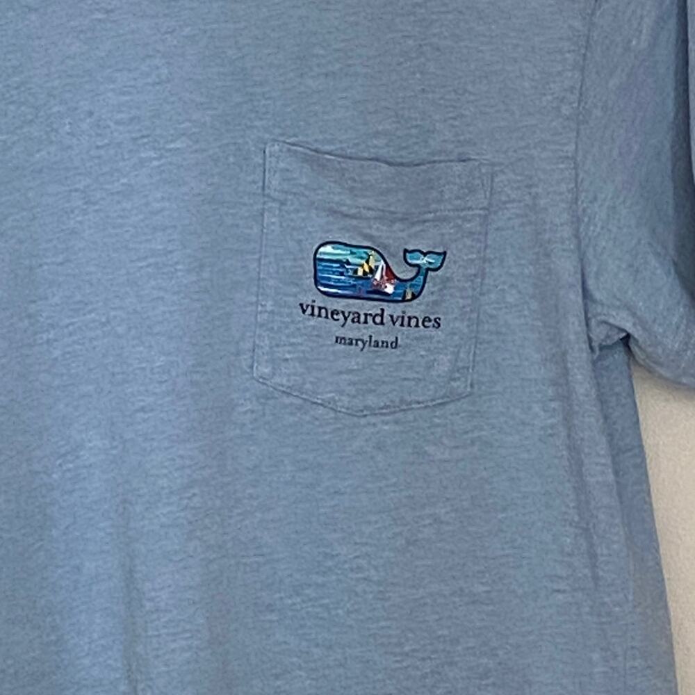 Vineyard Vines Light Blue Nautical Beach Whale Graphic Maryland T Shirt - Picture 5 of 7